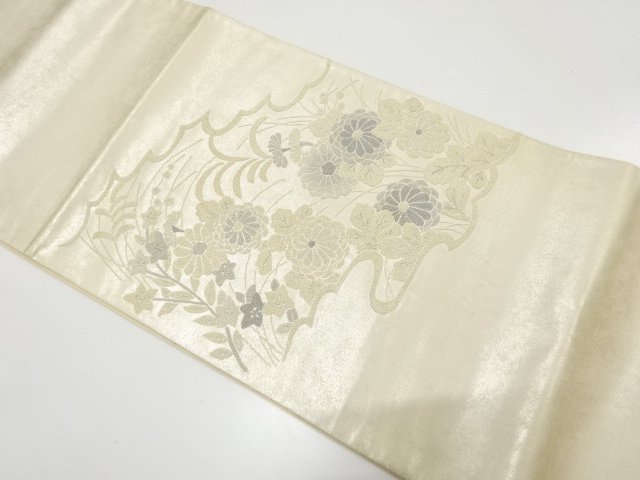 アンティーク　相良刺繍　菊に秋草模様袋帯（材料）